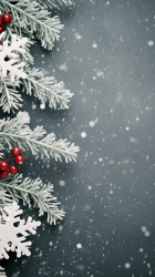 圣诞树分支和白雪花背景摄影图