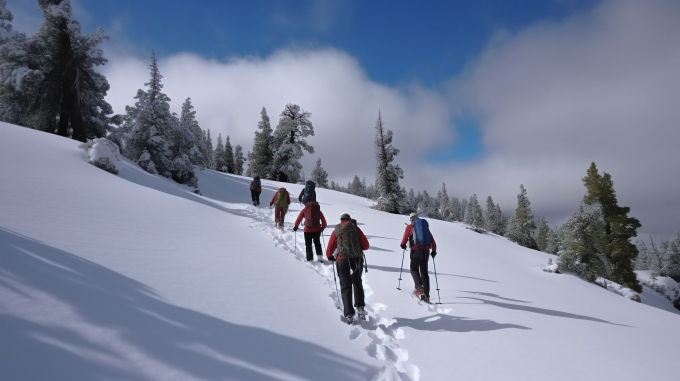 雪鞋人攀登雪山坡