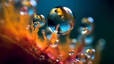 泡泡般的水滴在植物上摄影图
