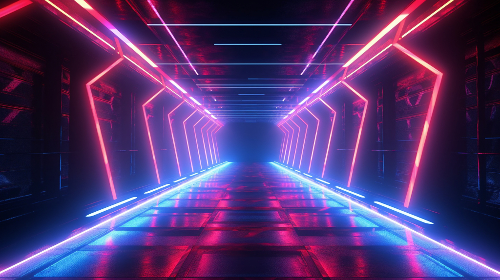 绚丽霓虹灯走廊摄影图版权图片下载