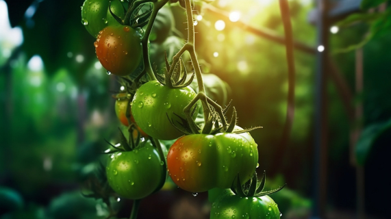绿番茄藤上的成长摄影图