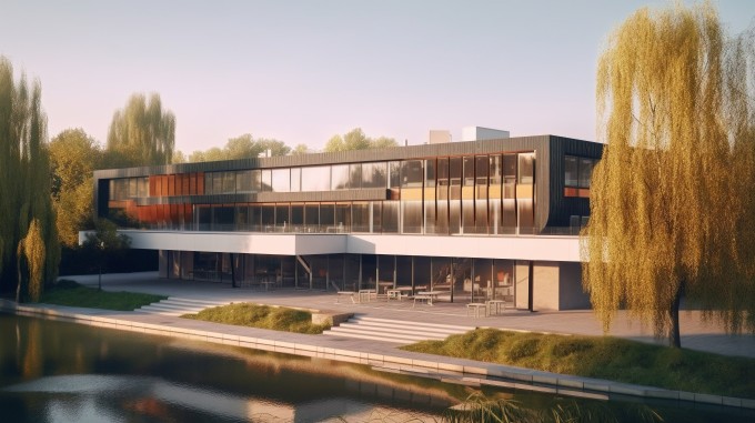 现代教学楼高空俯视摄影图片