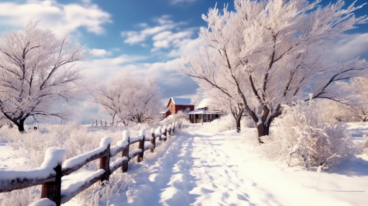 冬日飘雪的小径版权图片下载