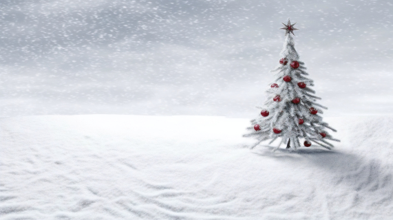 雪地上的圣诞树摄影图片