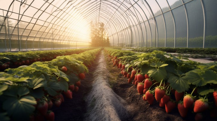 草莓大棚稀少的乡村景观摄影图版权图片下载