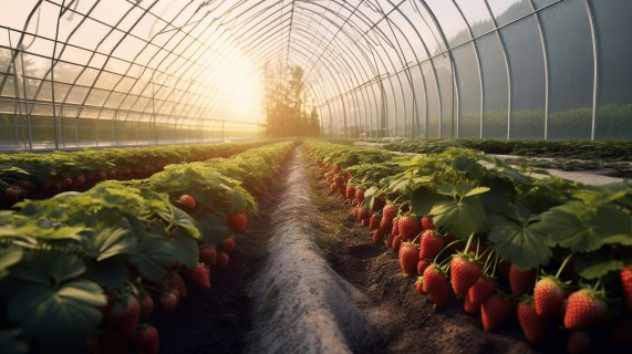 草莓大棚稀少的乡村景观摄影图