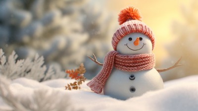 手工编织的帽子和围巾雪人摄影图片