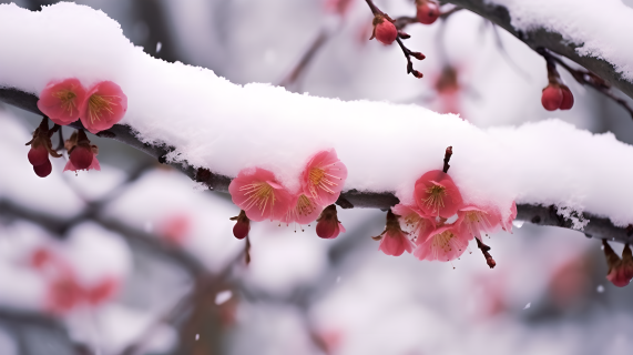 寒冬中的桃花摄影图片