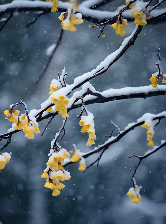 雪枝黄花唯美摄影图版权图片下载