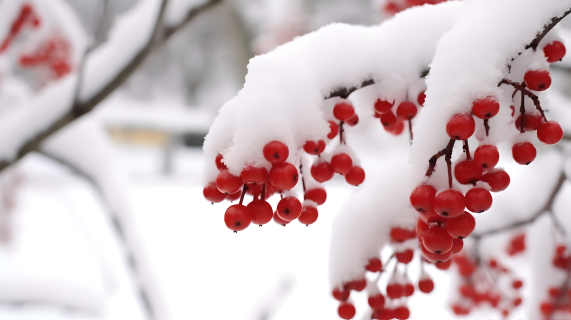 雪覆浆果近景摄影图片