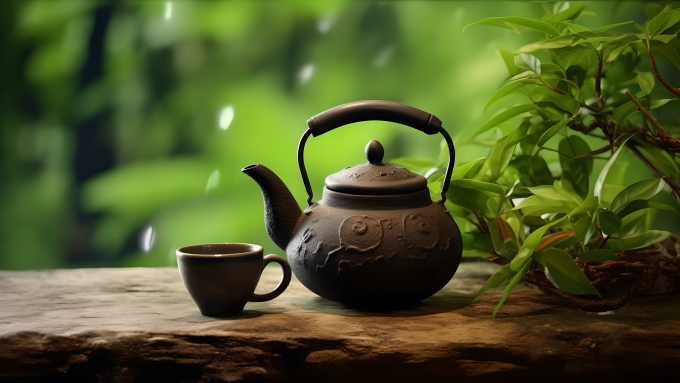 中国古代艺术风格的小茶壶和茶杯摄影图片