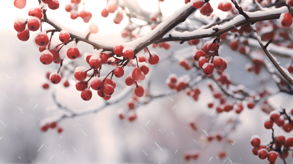 冰雪覆盖的浆果树枝摄影图片