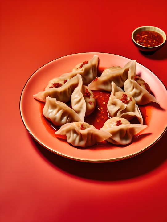 红红的中国饺子，美味诱人的摄影版权图片下载