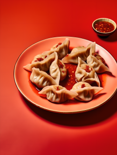 红红的中国饺子，美味诱人的摄影图片