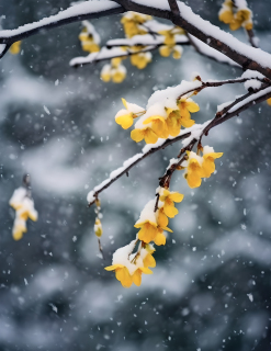 雪枝黄花冬日景观摄影图