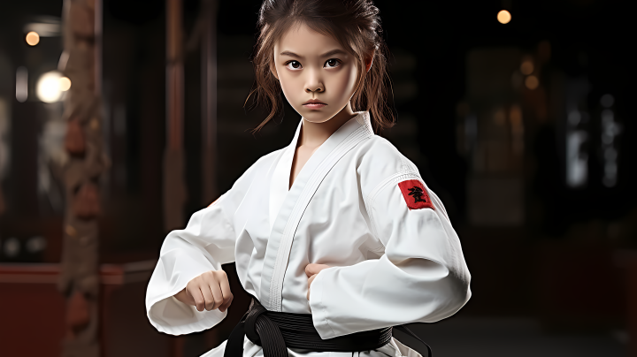 跆拳道比赛白色空手道服女孩摄影版权图片下载