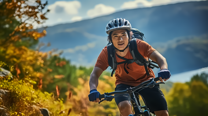 自行车骑行的男生摄影图片