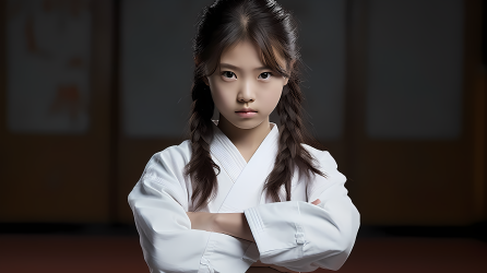 跆拳道训练白色且高品质的中国少女摄影图