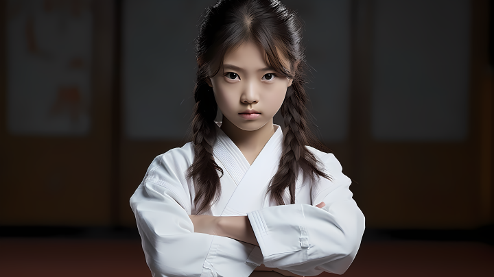 跆拳道训练白色且高品质的中国少女摄影图版权图片下载
