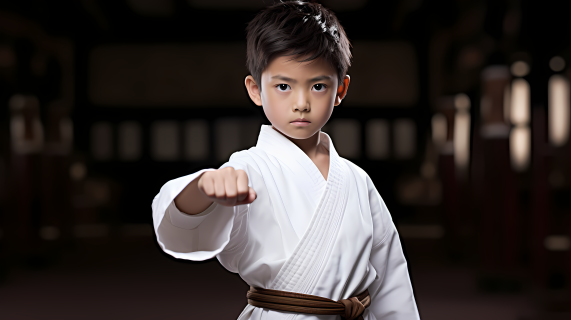 跆拳道培训白色武术服男孩摄影图片