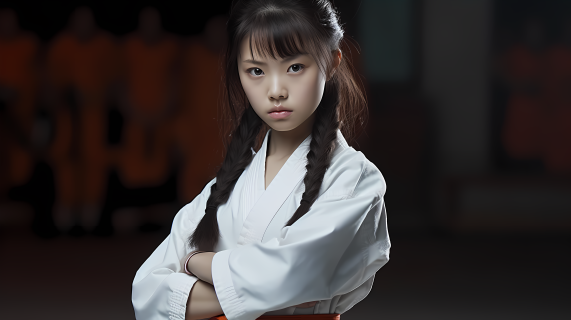 跆拳道黑带亚洲女孩摄影图片