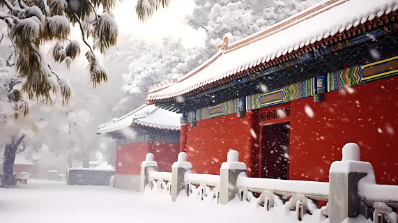 紫禁城红墙白雪摄影图片