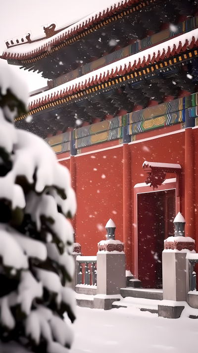 紫禁城红墙白雪唯美摄影图