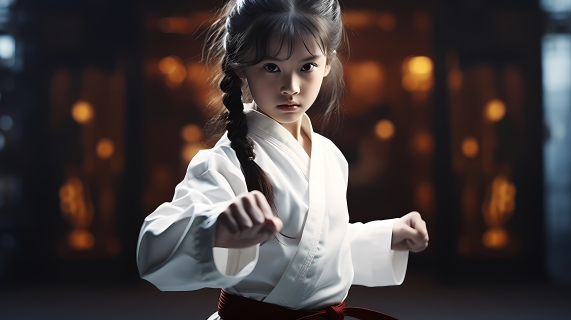 跆拳道表演白色中国少女摄影图片