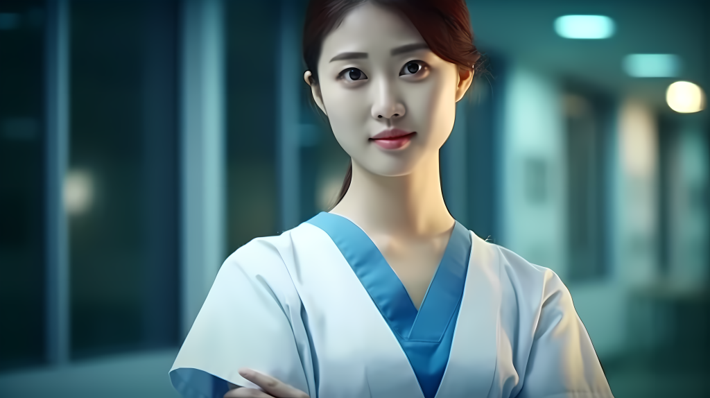 女护士在医院里的摄影图