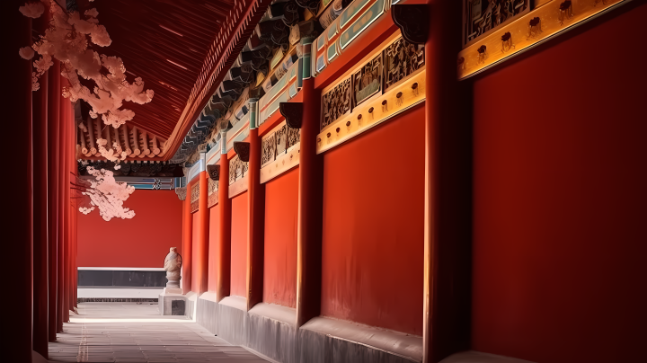 紫禁城红墙暖色光线的摄影版权图片下载