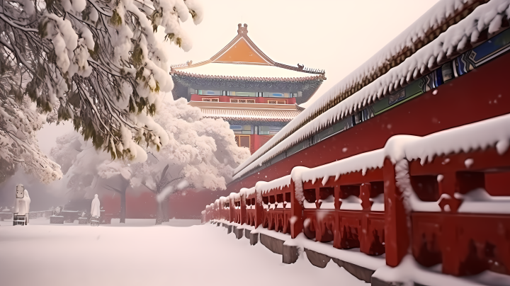 雪中的紫禁城摄影版权图片下载
