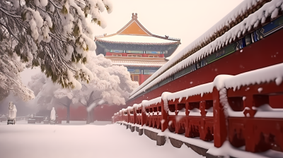 雪中的紫禁城摄影图片