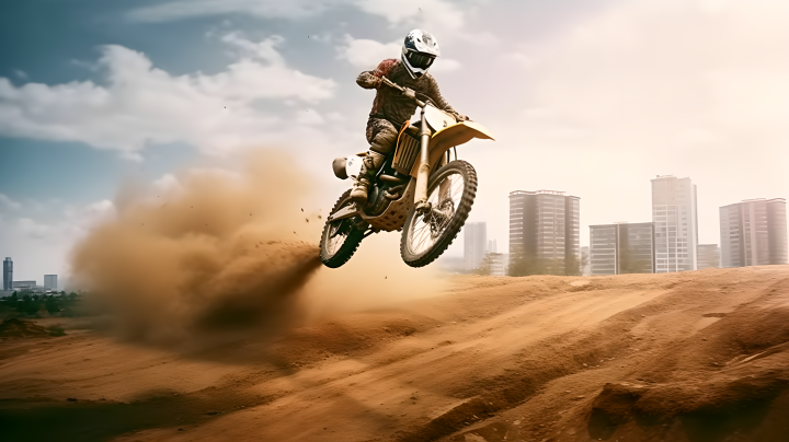 极限运动员飞跃空中的摩托车摄影版权图片下载
