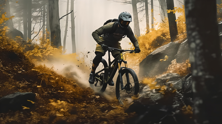 极限运动者山中骑自行车摄影版权图片下载