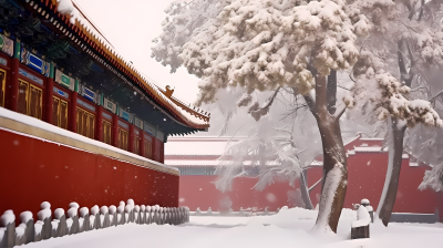 故宫红墙白雪图片
