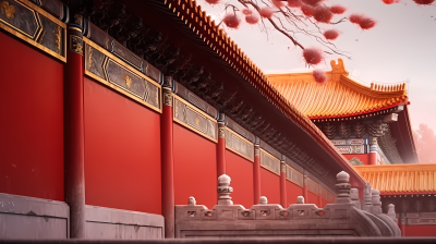 紫禁城红墙日光照耀下的自然之美摄影图片