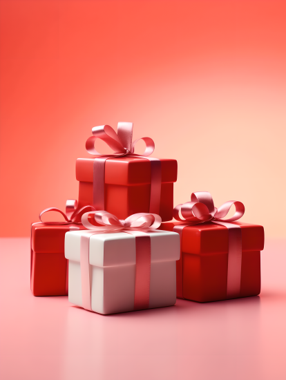 圣诞礼盒浅红色背景摄影图片