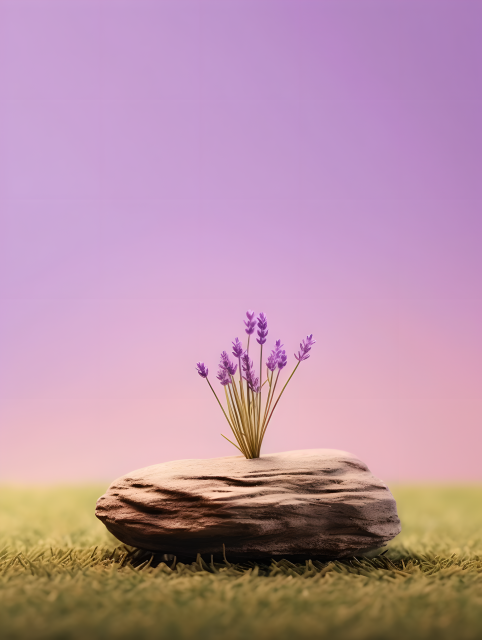 清新简约背景下的薰衣草摆件摄影图