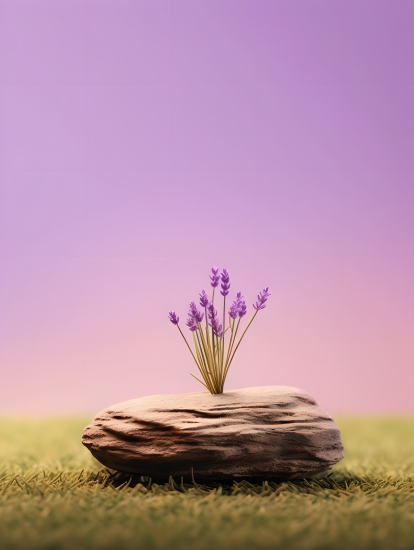 清新简约背景下的薰衣草摆件摄影图