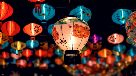 中国灯笼夜幕下的摄影图片