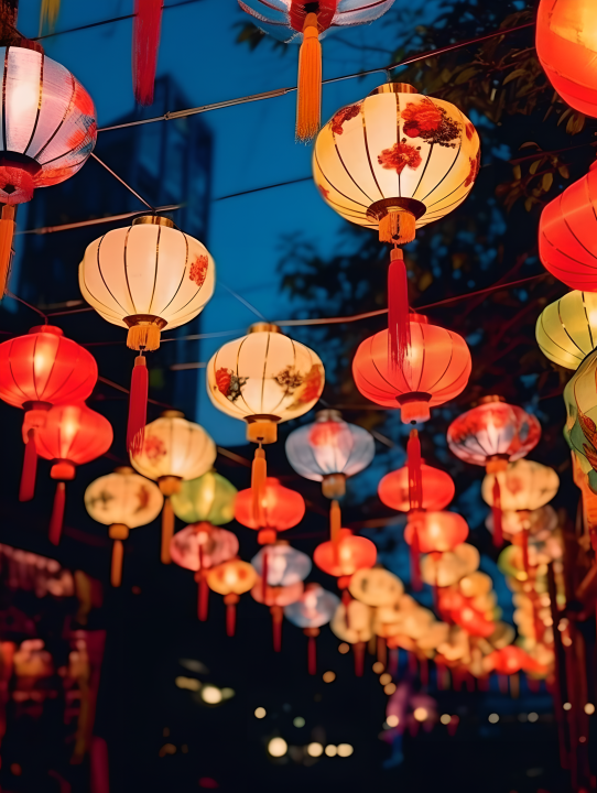 中国灯笼和夜晚的灯笼摄影版权图片下载