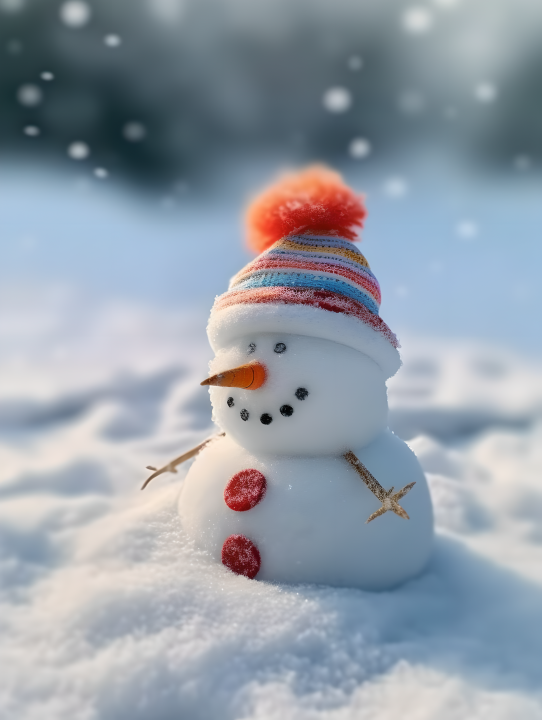 圣诞老人的帽子在雪人头上的近距离特写摄影版权图片下载