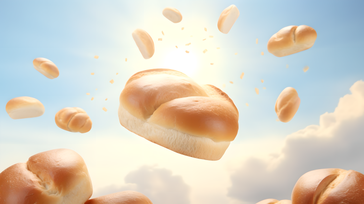 早餐面包悬浮食物的摄影版权图片下载