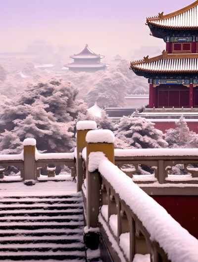 紫禁城积雪近景摄影图