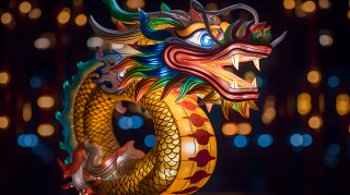 飘动的巨龙灯笼摄影图片