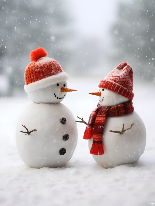 圣诞老人的帽子在雪人头上的特写摄影图版权图片下载