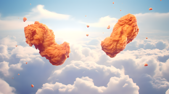炸鸡在天空中创意摄影图片