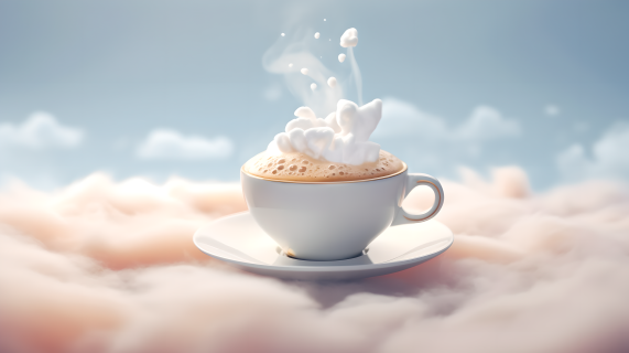 热咖啡飘浮明亮的美食摄影图