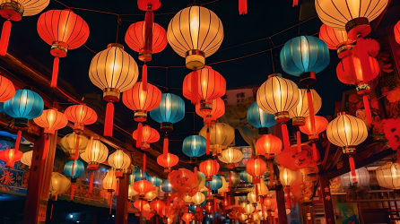 夜景中国灯笼摄影图片