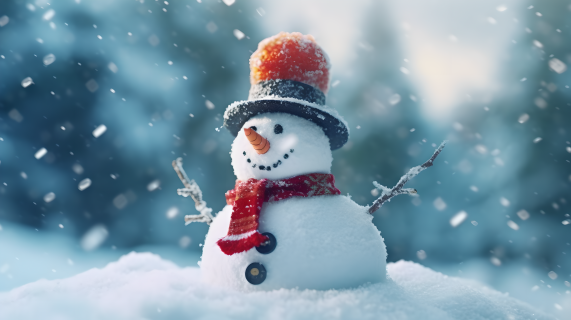 圣诞老人帽在雪人头上的特写拍摄摄影图片